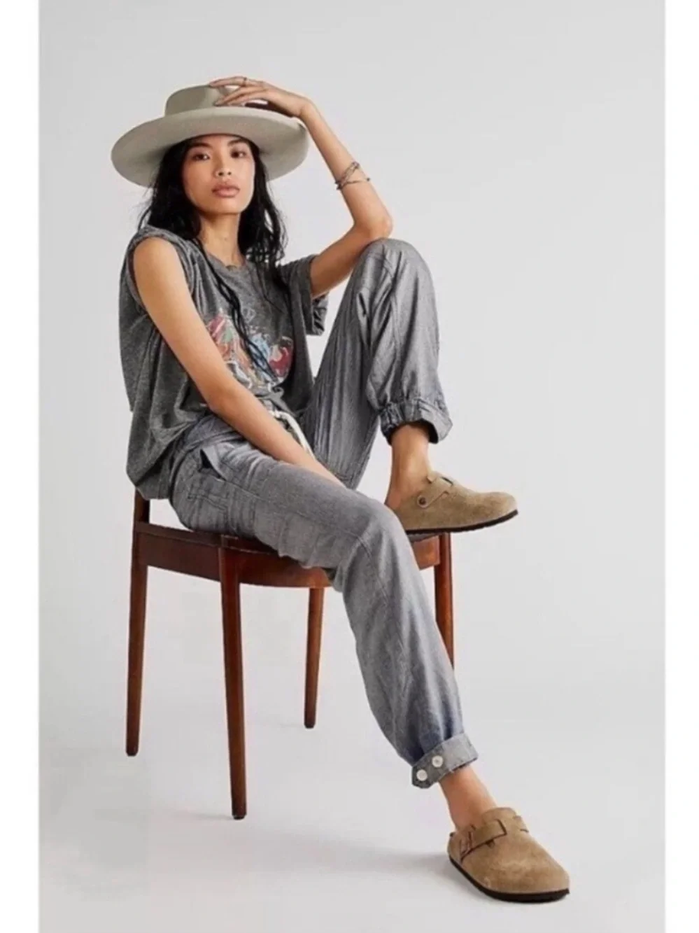 NWT Free People Wide-Leg Drawstring Jogger Jeans Blue Small